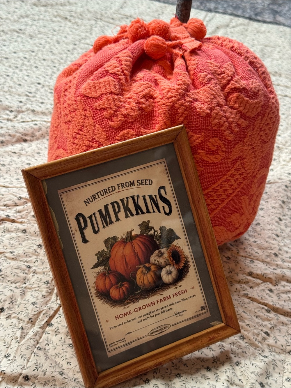 Vintage Inspired Pumpkin Farm Framed Print Fall Farmhouse Wall Decor